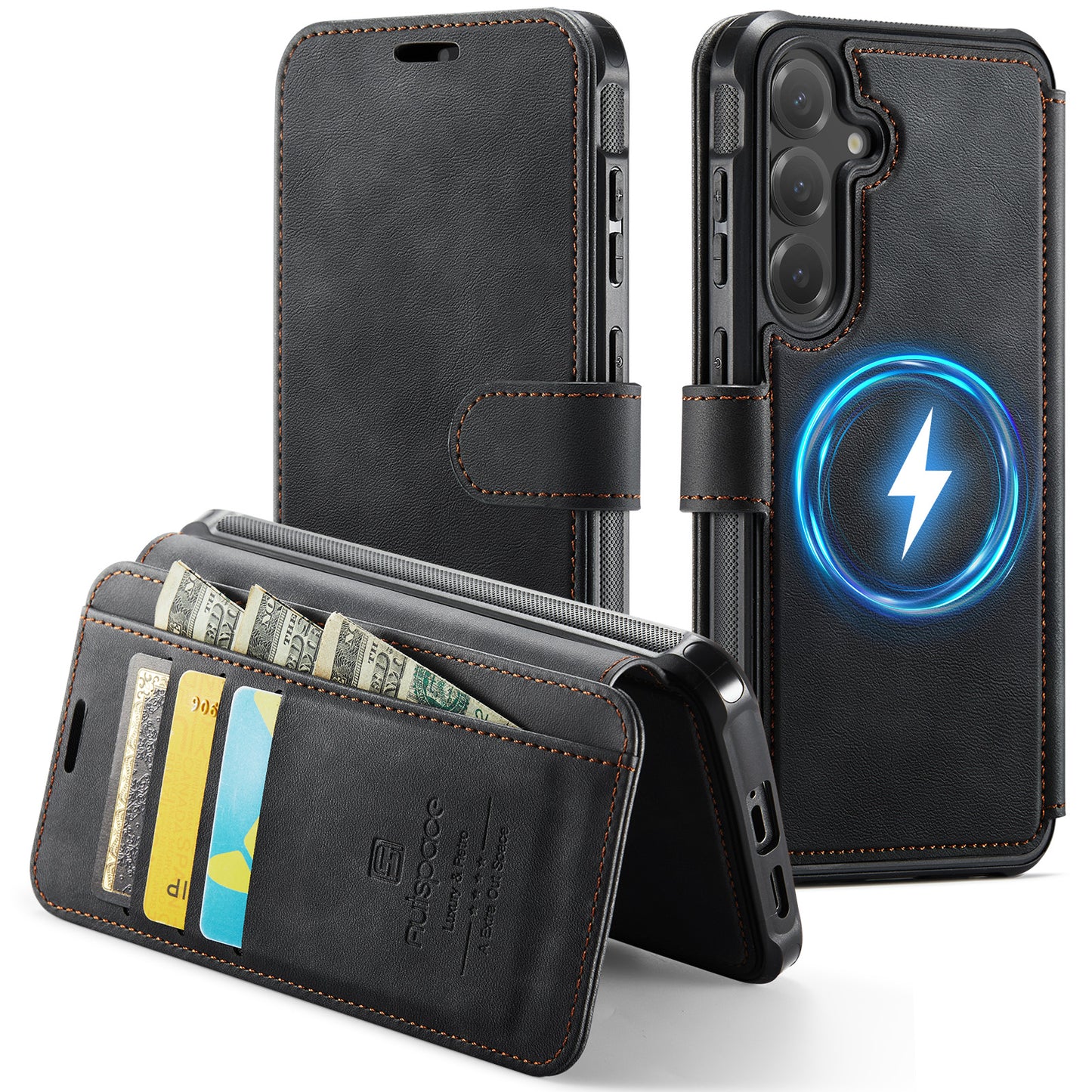 AUTSPACE for Samsung Galaxy S26+ A15 Case RFID Blocking Wallet Leather Magnetic Phone Cover