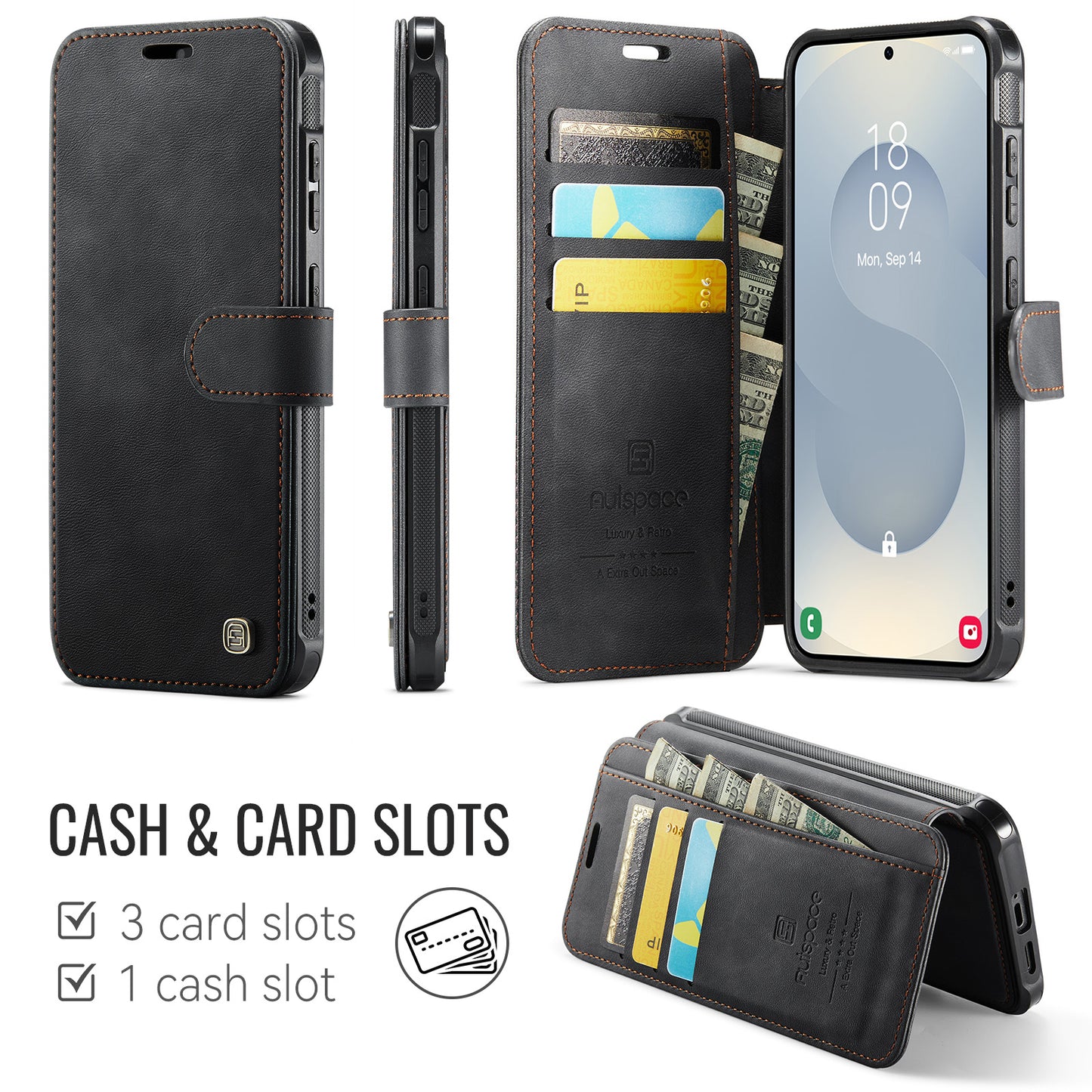 AUTSPACE for Samsung Galaxy S26+ A15 Case RFID Blocking Wallet Leather Magnetic Phone Cover