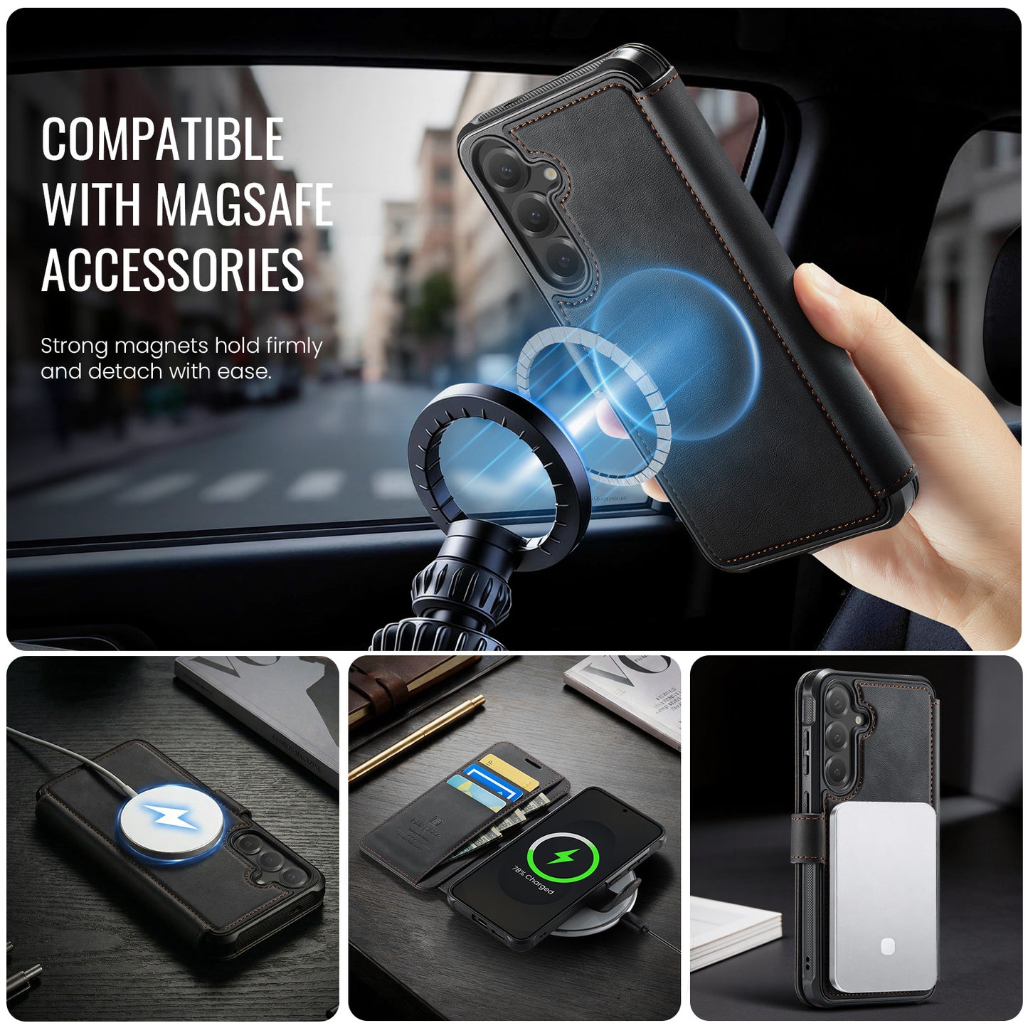 AUTSPACE for Samsung Galaxy S26+ A15 Case RFID Blocking Wallet Leather Magnetic Phone Cover