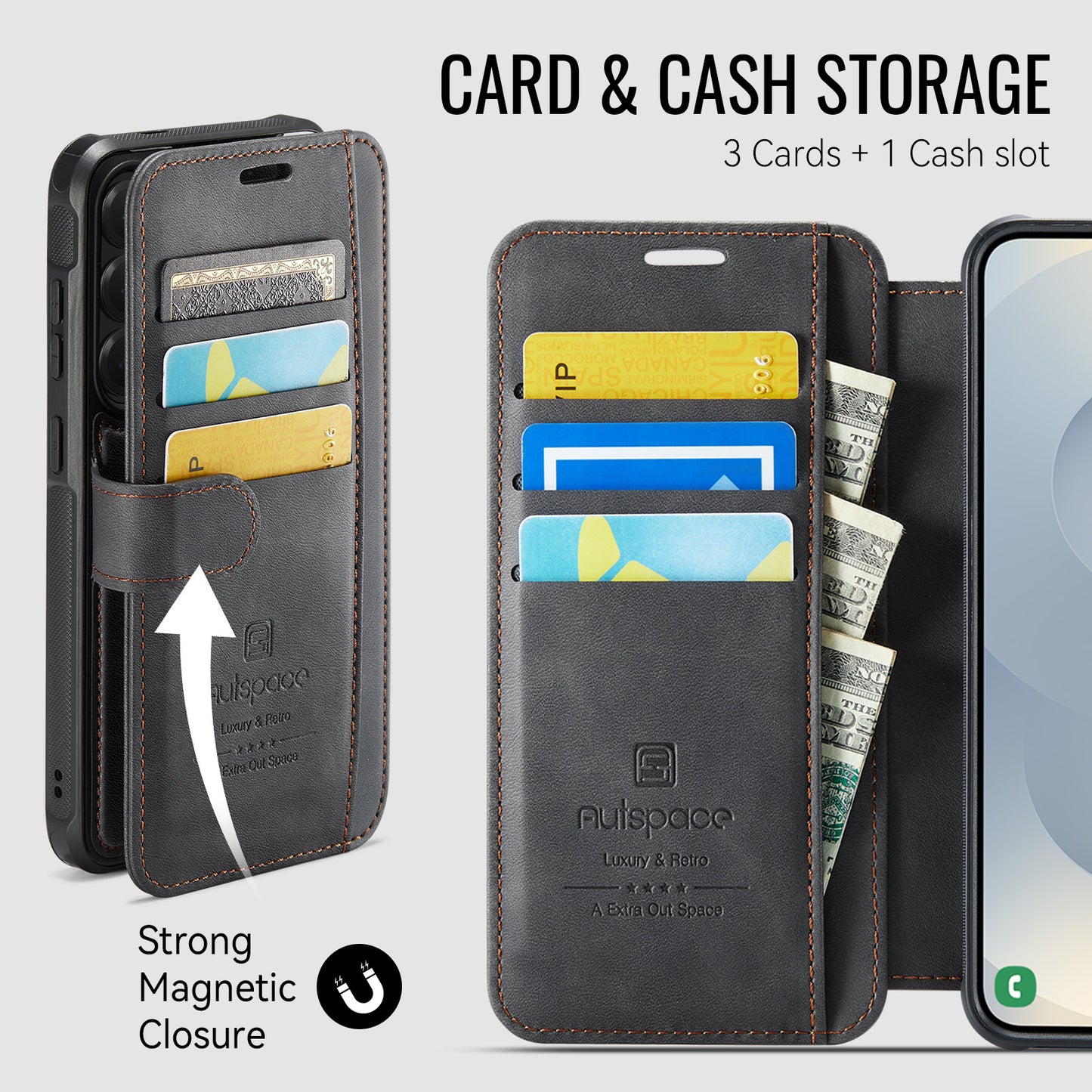 AUTSPACE for Samsung Galaxy S26+ A15 Case RFID Blocking Wallet Leather Magnetic Phone Cover