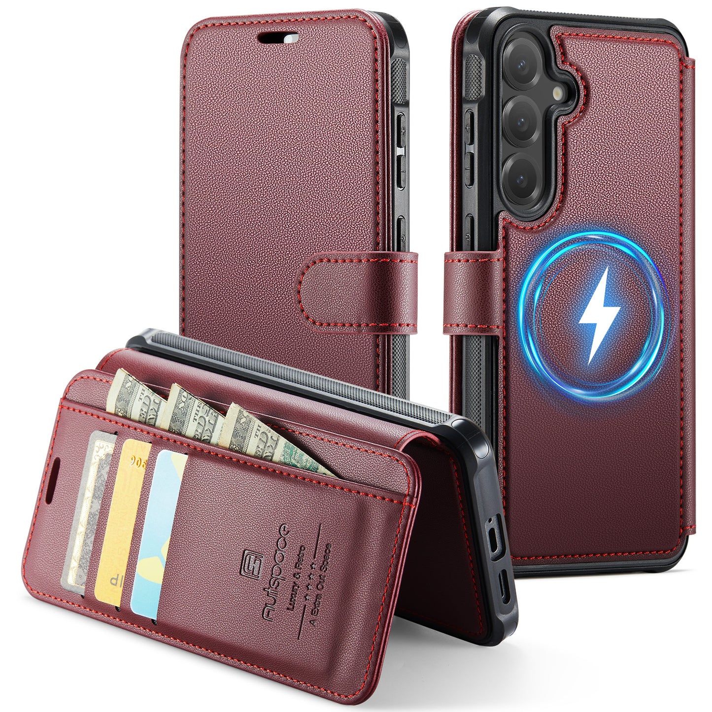 AUTSPACE for Samsung Galaxy S26+ A15 Case RFID Blocking Wallet Leather Magnetic Phone Cover