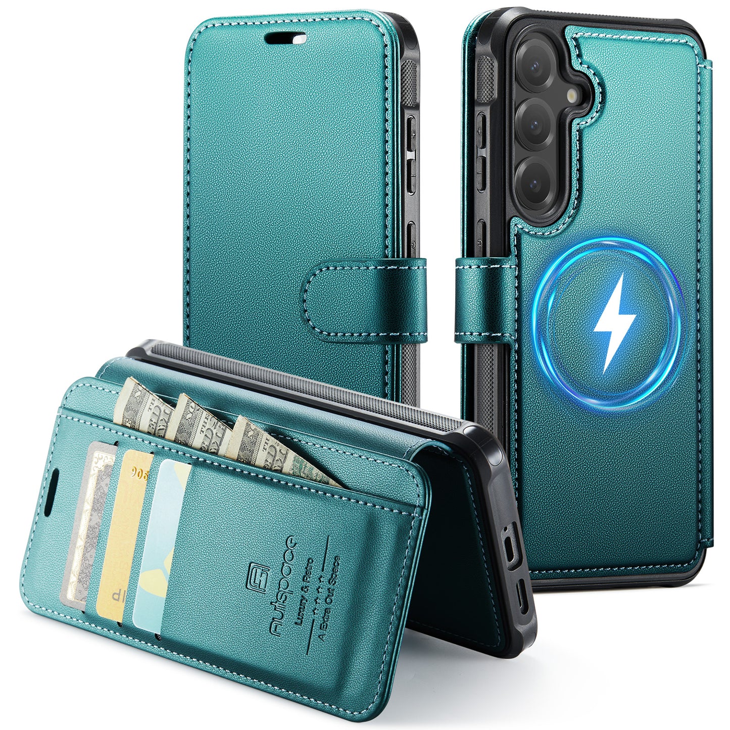 AUTSPACE for Samsung Galaxy S26+ A15 Case RFID Blocking Wallet Leather Magnetic Phone Cover