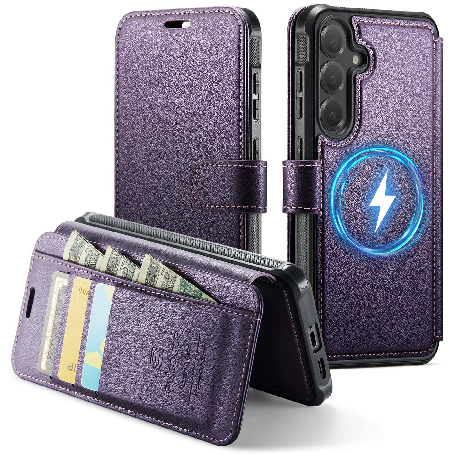 AUTSPACE for Samsung Galaxy S26+ A15 Case RFID Blocking Wallet Leather Magnetic Phone Cover