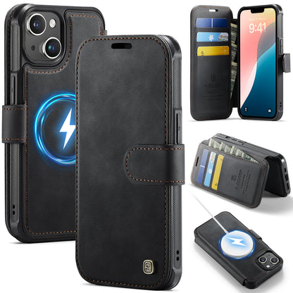 AUTSPACE for iPhone 14 A15 Case RFID Blocking Wallet Leather Magnetic Phone Cover