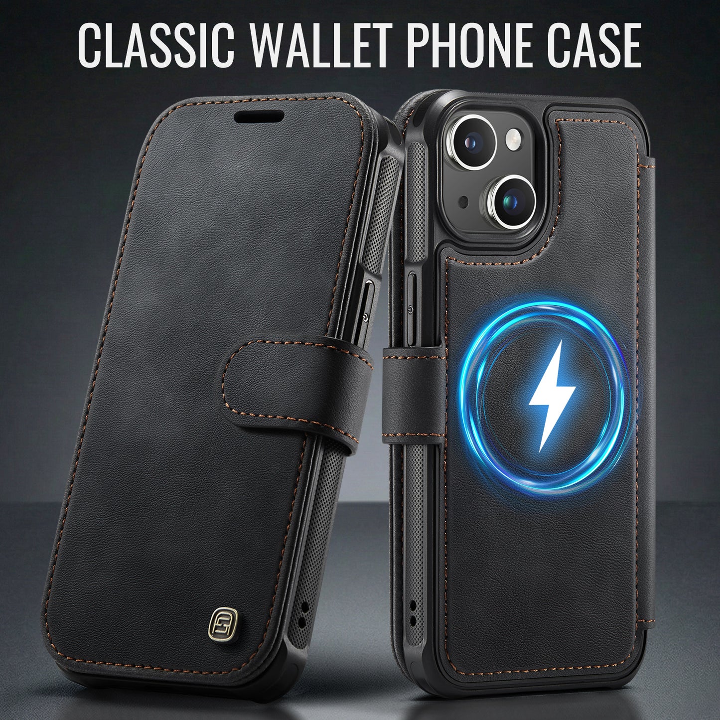 AUTSPACE for iPhone 14 A15 Case RFID Blocking Wallet Leather Magnetic Phone Cover