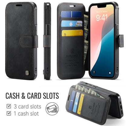 AUTSPACE for iPhone 14 A15 Case RFID Blocking Wallet Leather Magnetic Phone Cover
