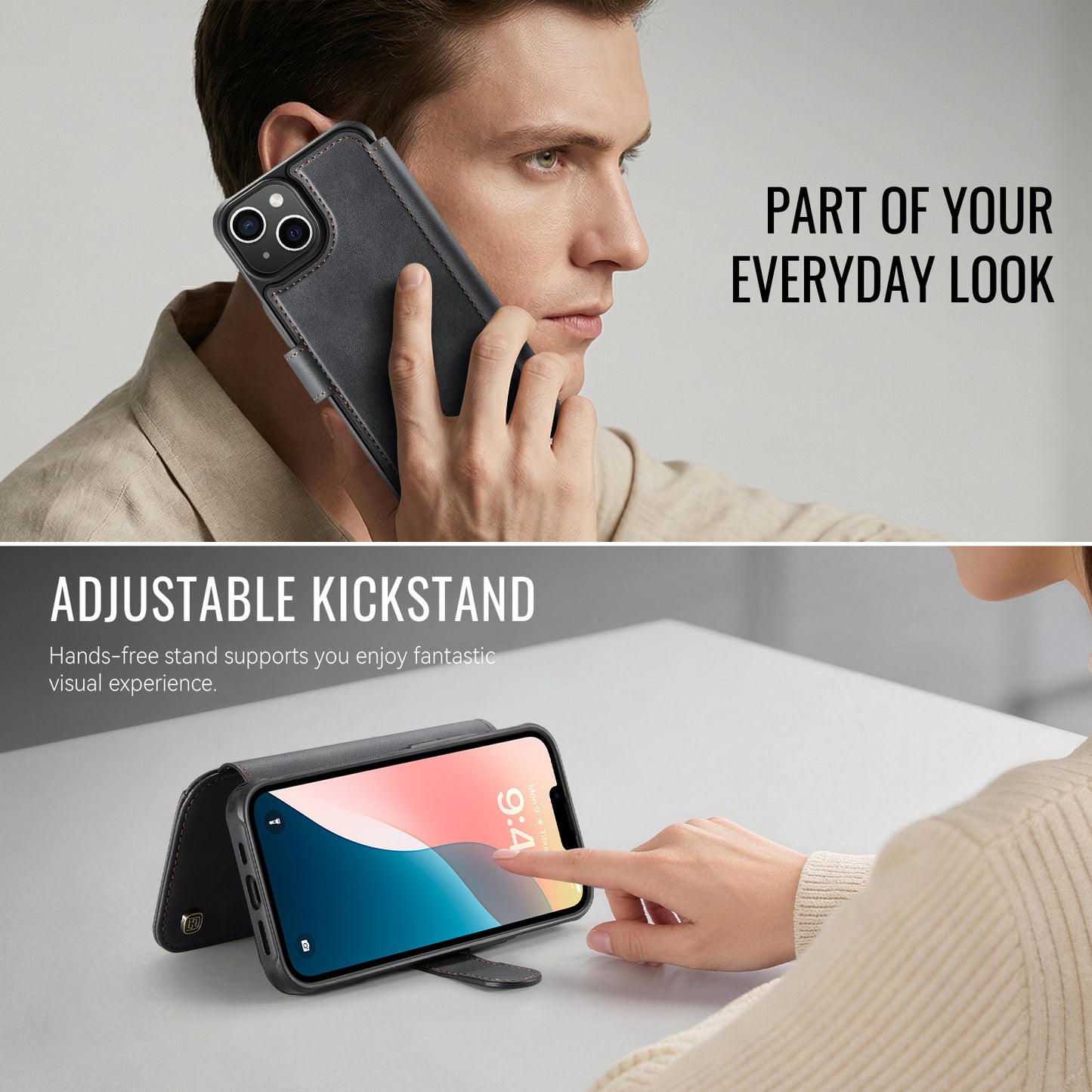 AUTSPACE for iPhone 14 A15 Case RFID Blocking Wallet Leather Magnetic Phone Cover