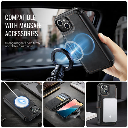AUTSPACE for iPhone 14 A15 Case RFID Blocking Wallet Leather Magnetic Phone Cover