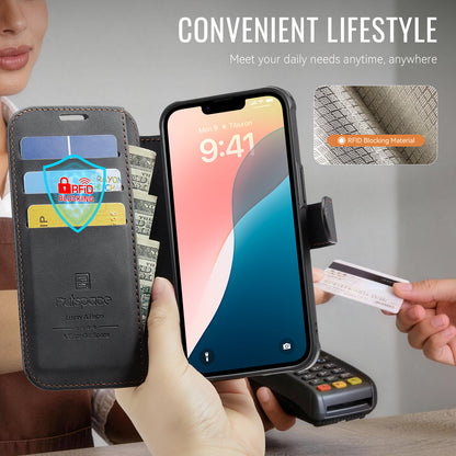 AUTSPACE for iPhone 14 A15 Case RFID Blocking Wallet Leather Magnetic Phone Cover