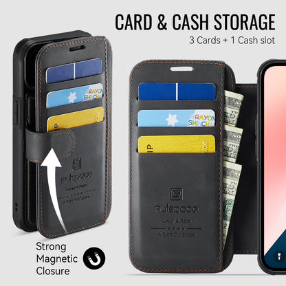 AUTSPACE for iPhone 14 A15 Case RFID Blocking Wallet Leather Magnetic Phone Cover