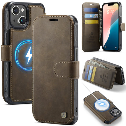 AUTSPACE for iPhone 14 A15 Case RFID Blocking Wallet Leather Magnetic Phone Cover