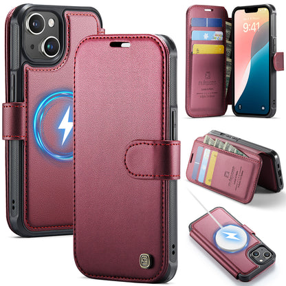 AUTSPACE for iPhone 14 A15 Case RFID Blocking Wallet Leather Magnetic Phone Cover