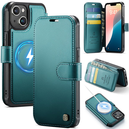 AUTSPACE for iPhone 14 A15 Case RFID Blocking Wallet Leather Magnetic Phone Cover