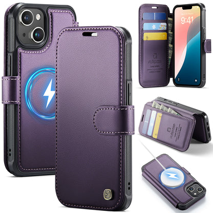 AUTSPACE for iPhone 14 A15 Case RFID Blocking Wallet Leather Magnetic Phone Cover