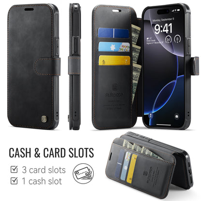 AUTSPACE for iPhone 15 Pro Max A15 Case RFID Blocking Wallet Leather Magnetic Phone Cover