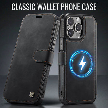 AUTSPACE for iPhone 15 Pro A15 Case RFID Blocking Wallet Leather Magnetic Phone Cover