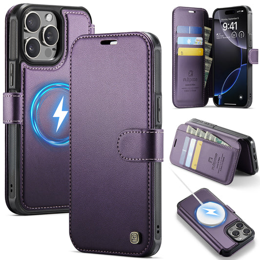 AUTSPACE for iPhone 15 Pro A15 Case RFID Blocking Wallet Leather Magnetic Phone Cover