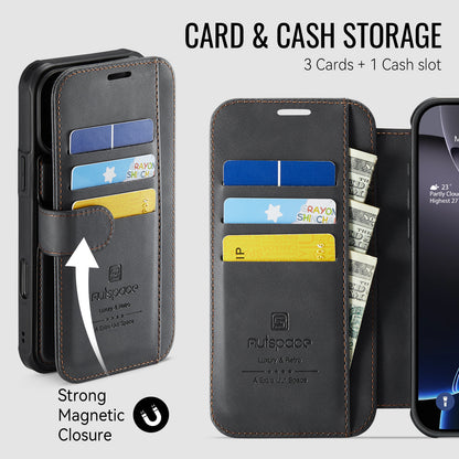AUTSPACE for iPhone 16 Pro Max A15 Case RFID Blocking Wallet Leather Magnetic Phone Cover