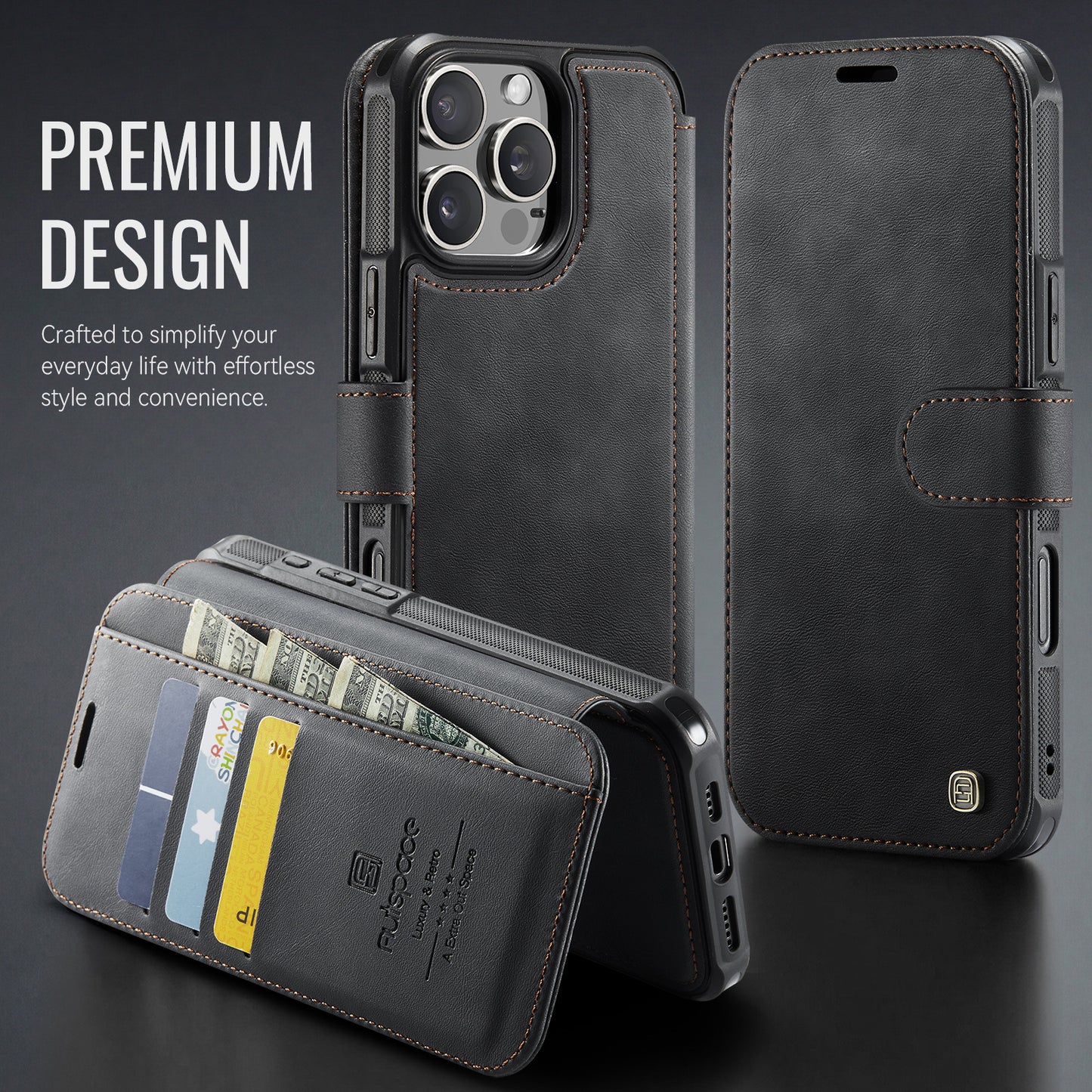 AUTSPACE for iPhone 16 Pro A15 Case RFID Blocking Wallet Leather Magnetic Phone Cover