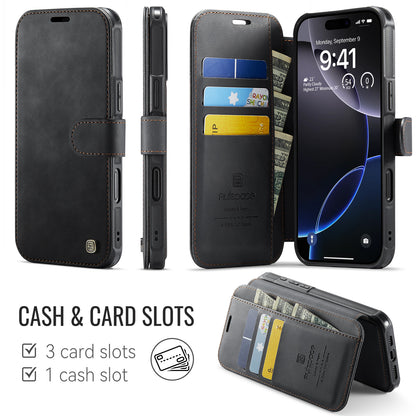 AUTSPACE for iPhone 16 Pro A15 Case RFID Blocking Wallet Leather Magnetic Phone Cover