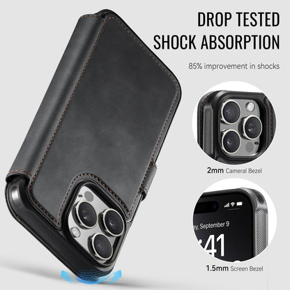 AUTSPACE for iPhone 16 Pro A15 Case RFID Blocking Wallet Leather Magnetic Phone Cover
