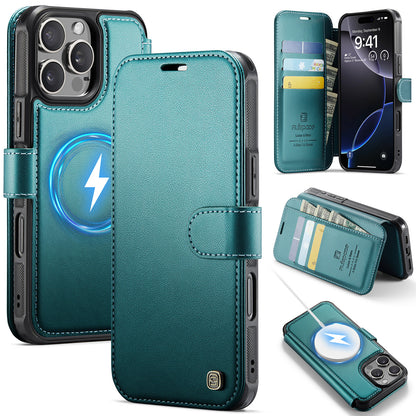 AUTSPACE for iPhone 16 Pro A15 Case RFID Blocking Wallet Leather Magnetic Phone Cover