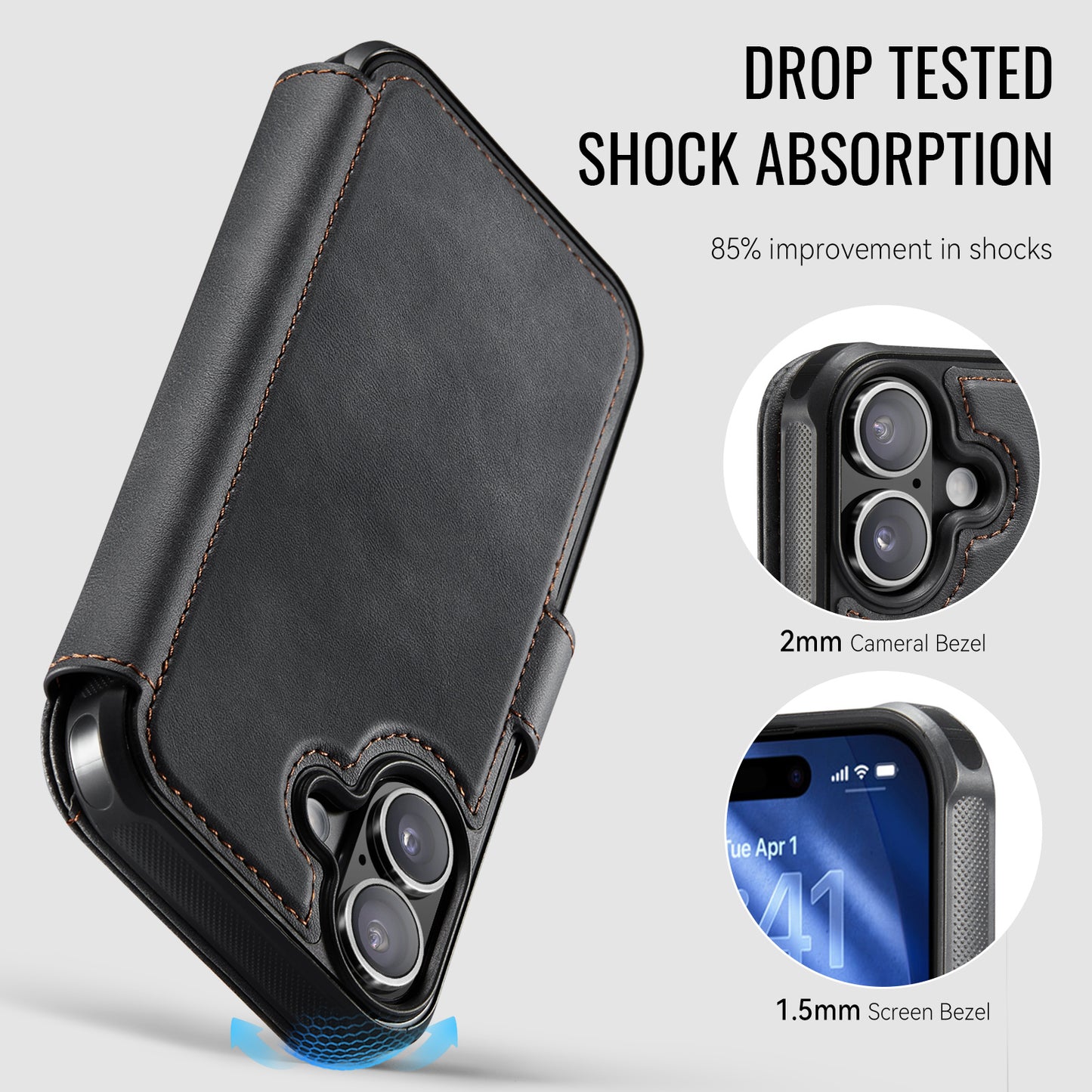 AUTSPACE for iPhone 16 A15 Case RFID Blocking Wallet Leather Magnetic Phone Cover
