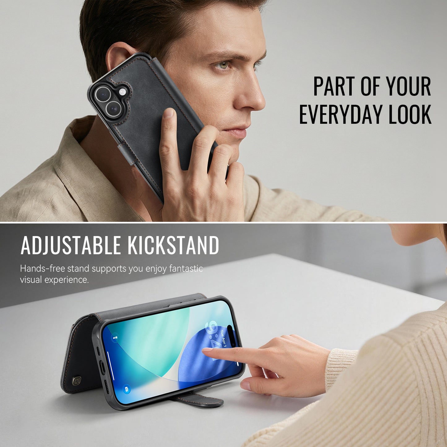 AUTSPACE for iPhone 16 A15 Case RFID Blocking Wallet Leather Magnetic Phone Cover
