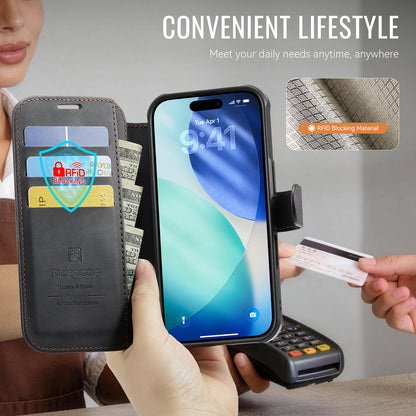 AUTSPACE for iPhone 16 A15 Case RFID Blocking Wallet Leather Magnetic Phone Cover