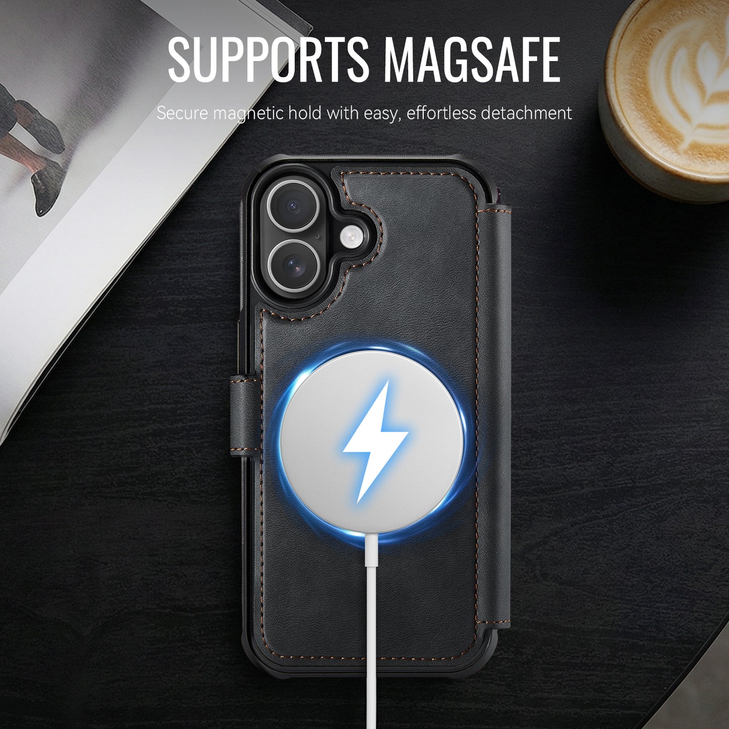 AUTSPACE for iPhone 16 A15 Case RFID Blocking Wallet Leather Magnetic Phone Cover