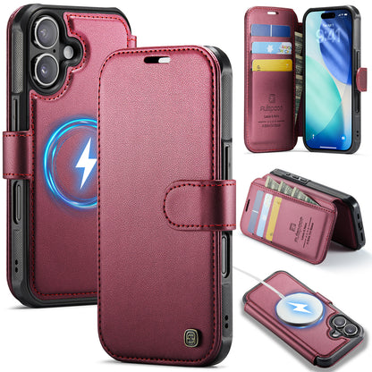 AUTSPACE for iPhone 16 A15 Case RFID Blocking Wallet Leather Magnetic Phone Cover