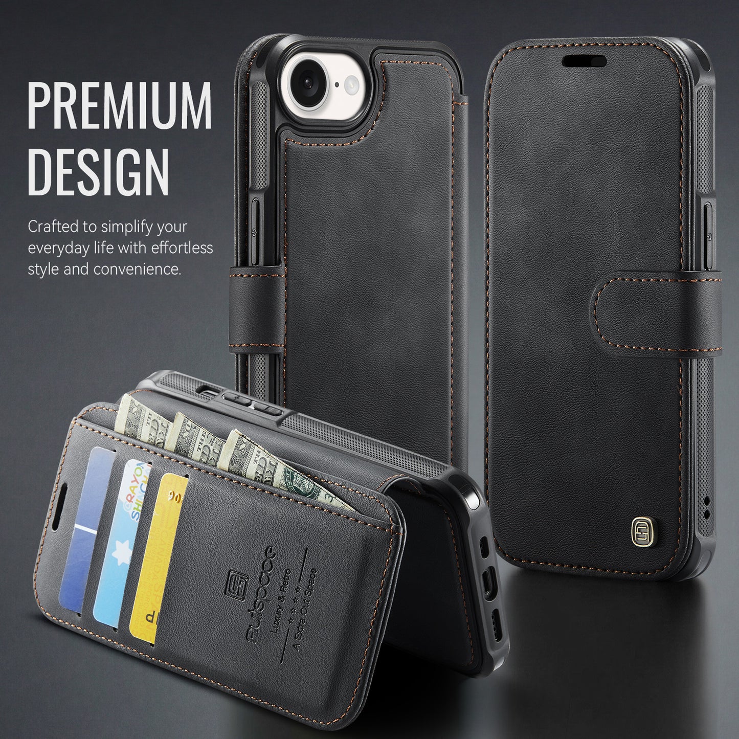 AUTSPACE for iPhone 17e / iPhone 16e A15 Case RFID Blocking Wallet Leather Magnetic Phone Cover
