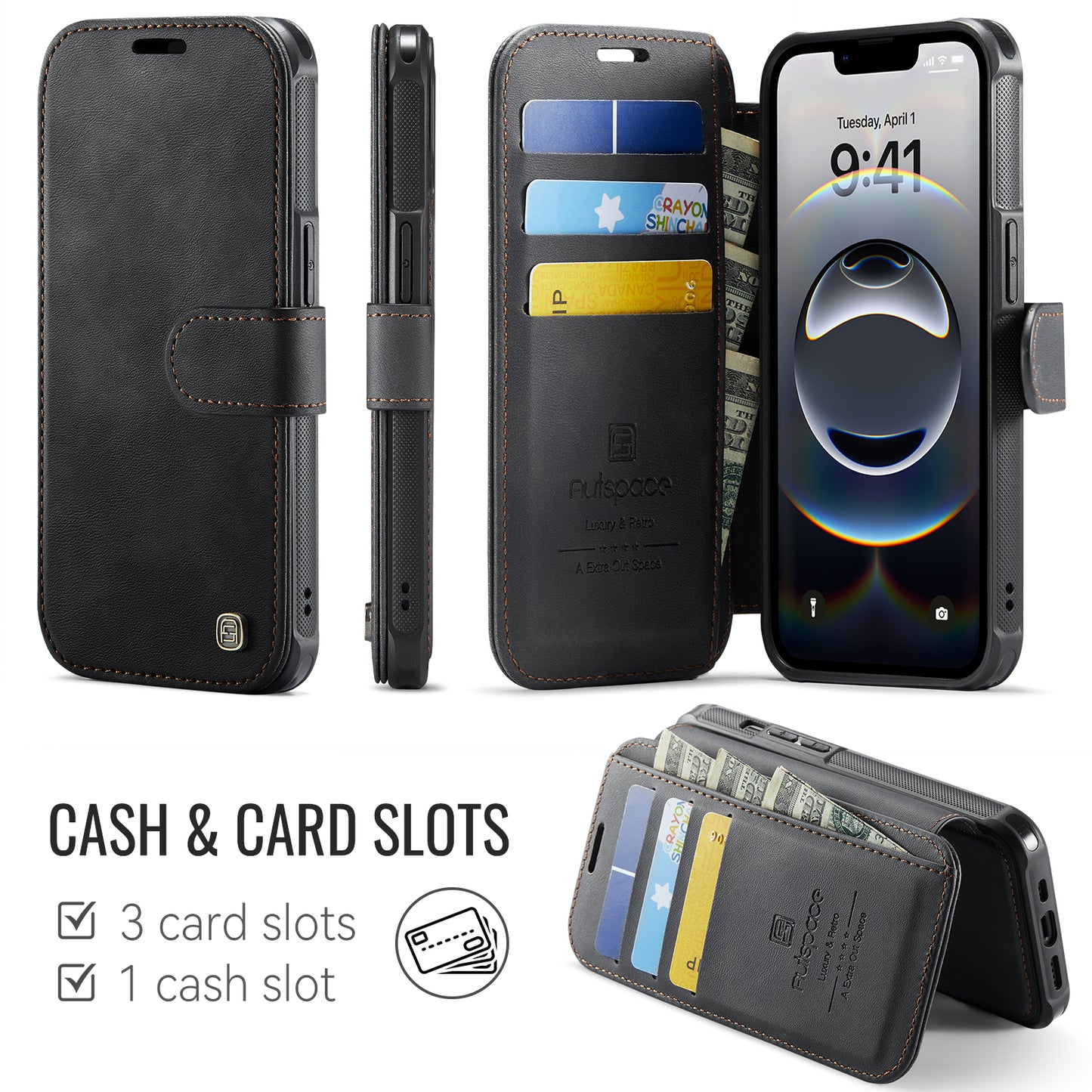 AUTSPACE for iPhone 17e / iPhone 16e A15 Case RFID Blocking Wallet Leather Magnetic Phone Cover