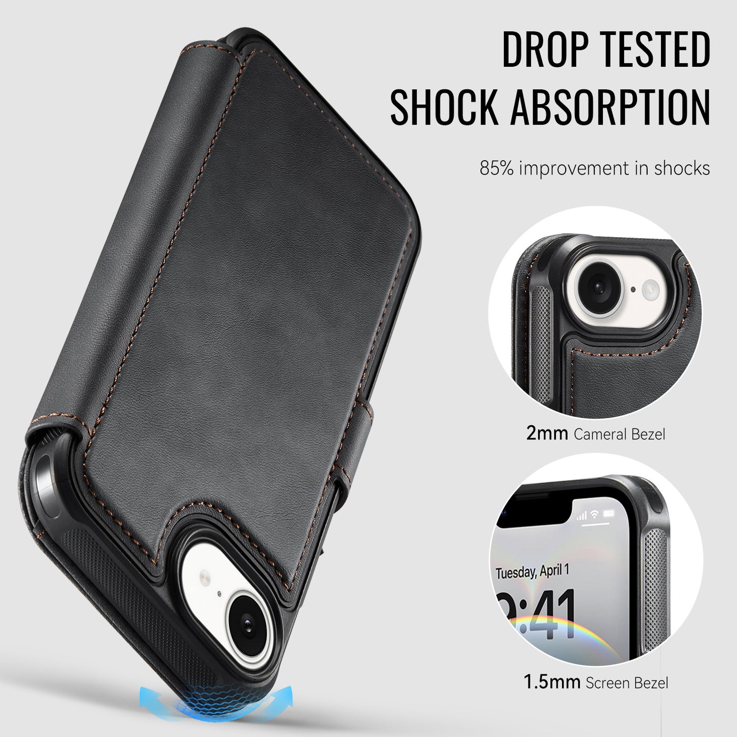 AUTSPACE for iPhone 17e / iPhone 16e A15 Case RFID Blocking Wallet Leather Magnetic Phone Cover