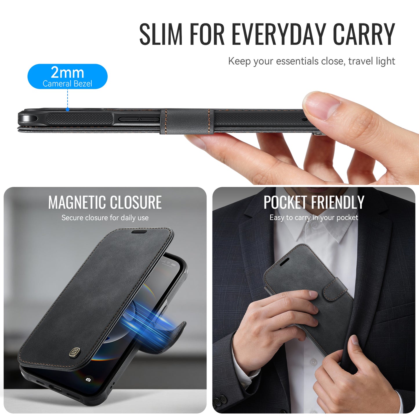 AUTSPACE for iPhone 17e / iPhone 16e A15 Case RFID Blocking Wallet Leather Magnetic Phone Cover