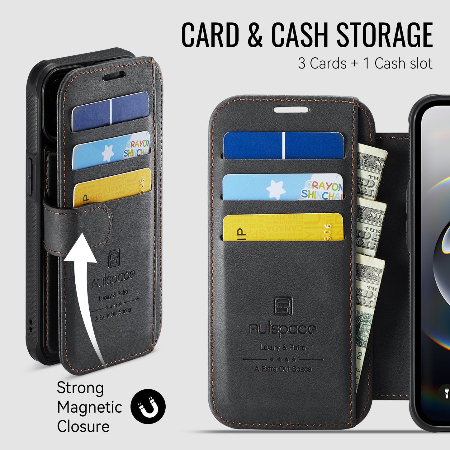 AUTSPACE for iPhone 17e / iPhone 16e A15 Case RFID Blocking Wallet Leather Magnetic Phone Cover