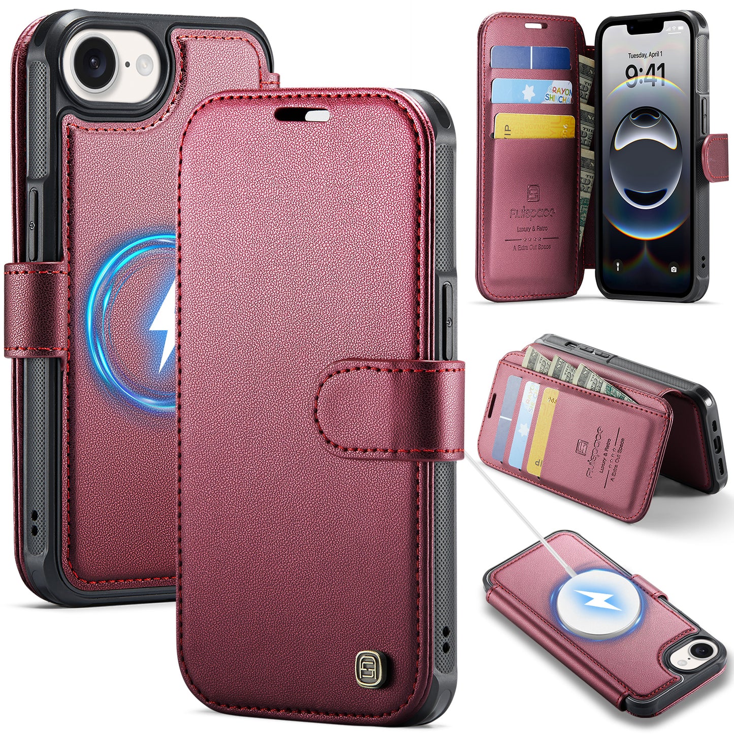 AUTSPACE for iPhone 17e / iPhone 16e A15 Case RFID Blocking Wallet Leather Magnetic Phone Cover