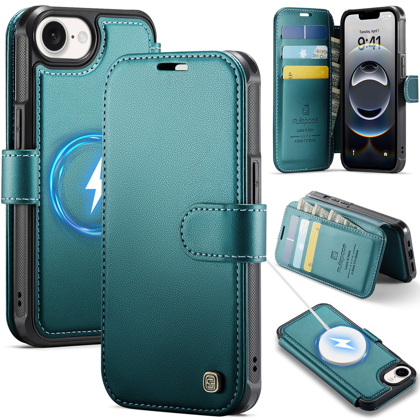 AUTSPACE for iPhone 17e / iPhone 16e A15 Case RFID Blocking Wallet Leather Magnetic Phone Cover