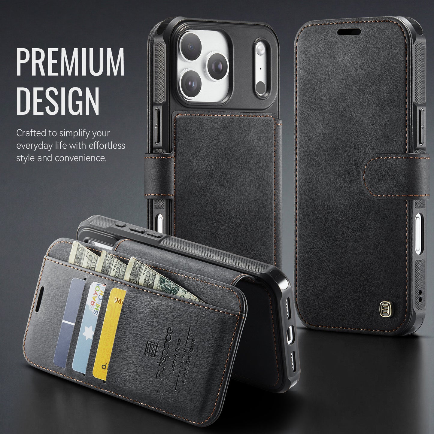 AUTSPACE for iPhone 17 Pro A15 Case RFID Blocking Wallet Leather Magnetic Phone Cover