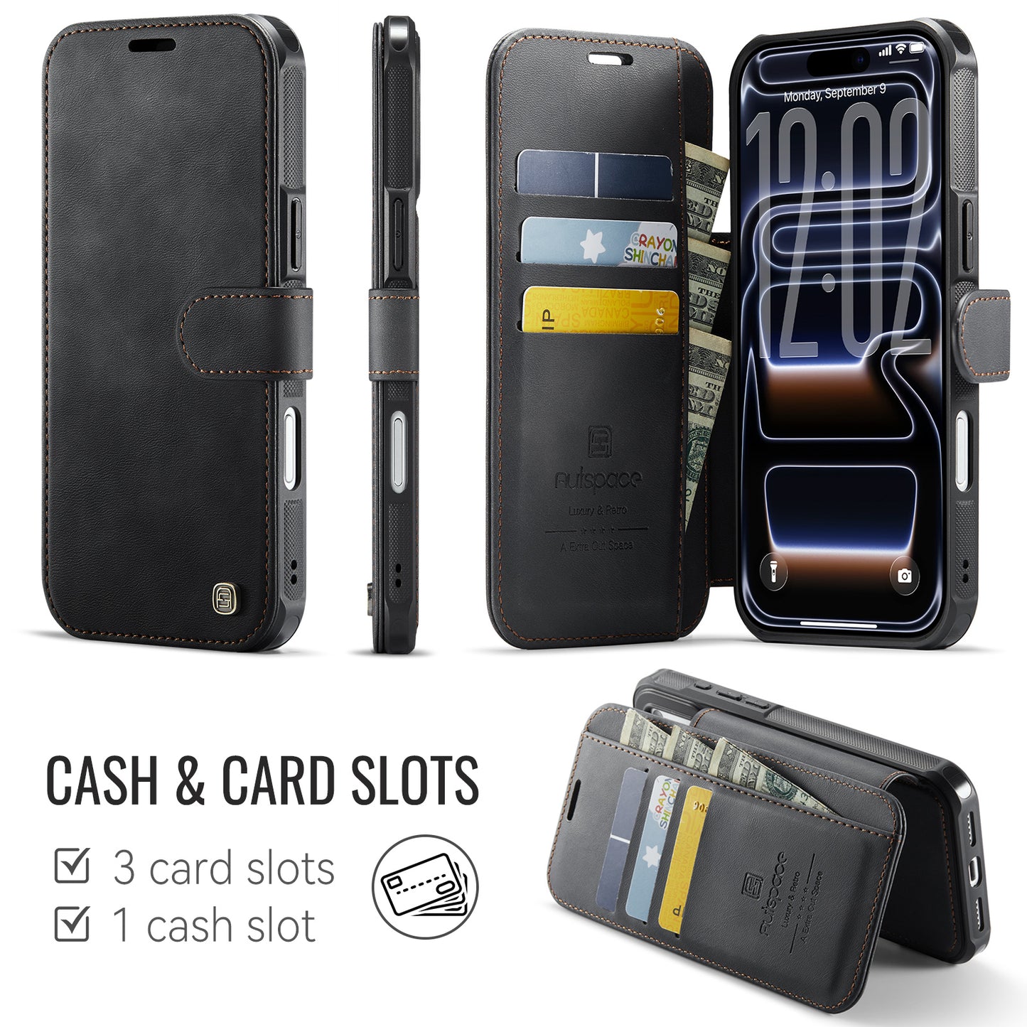 AUTSPACE for iPhone 17 Pro A15 Case RFID Blocking Wallet Leather Magnetic Phone Cover