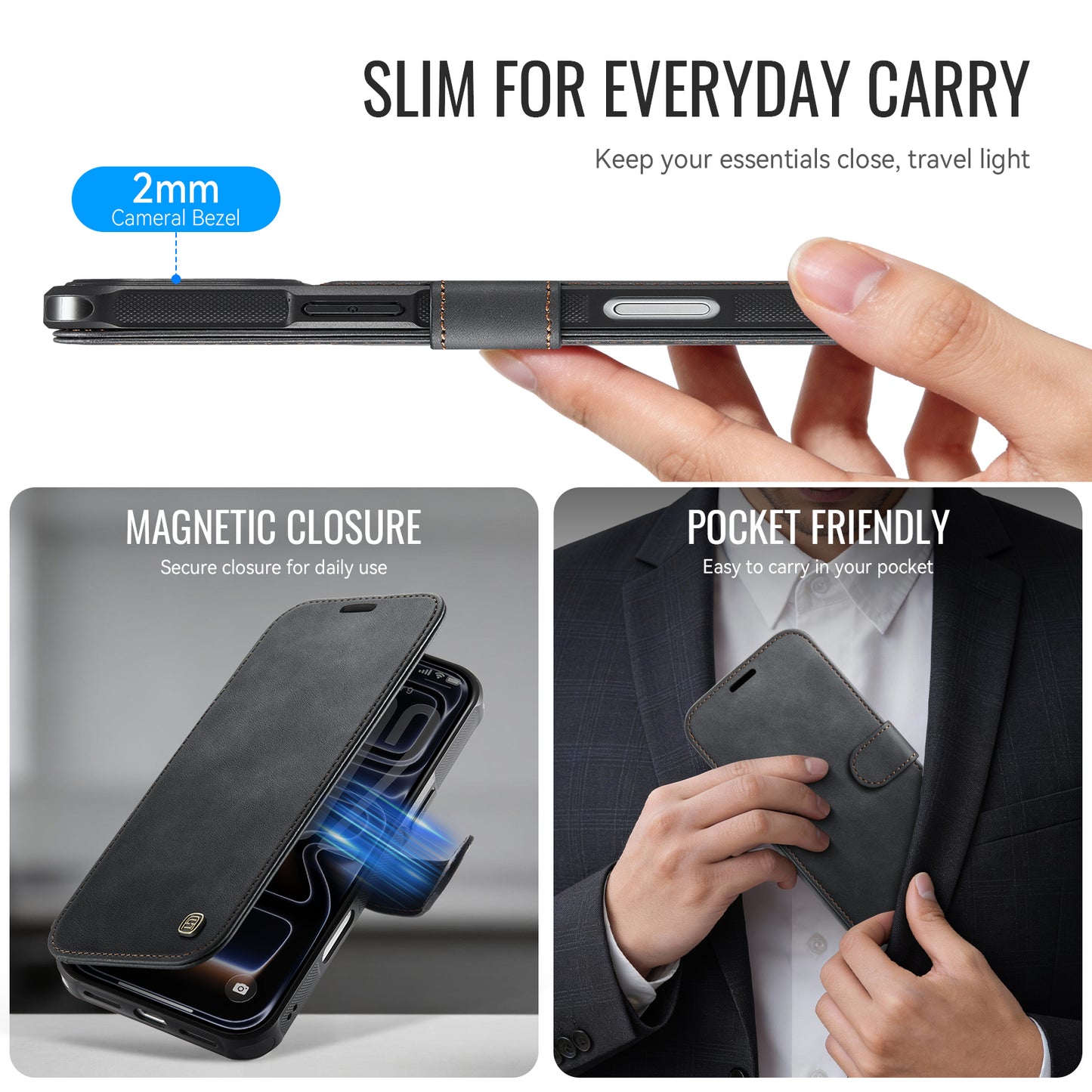 AUTSPACE for iPhone 17 Pro A15 Case RFID Blocking Wallet Leather Magnetic Phone Cover