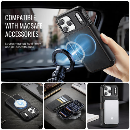 AUTSPACE for iPhone 17 Pro A15 Case RFID Blocking Wallet Leather Magnetic Phone Cover