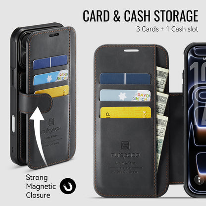 AUTSPACE for iPhone 17 Pro A15 Case RFID Blocking Wallet Leather Magnetic Phone Cover