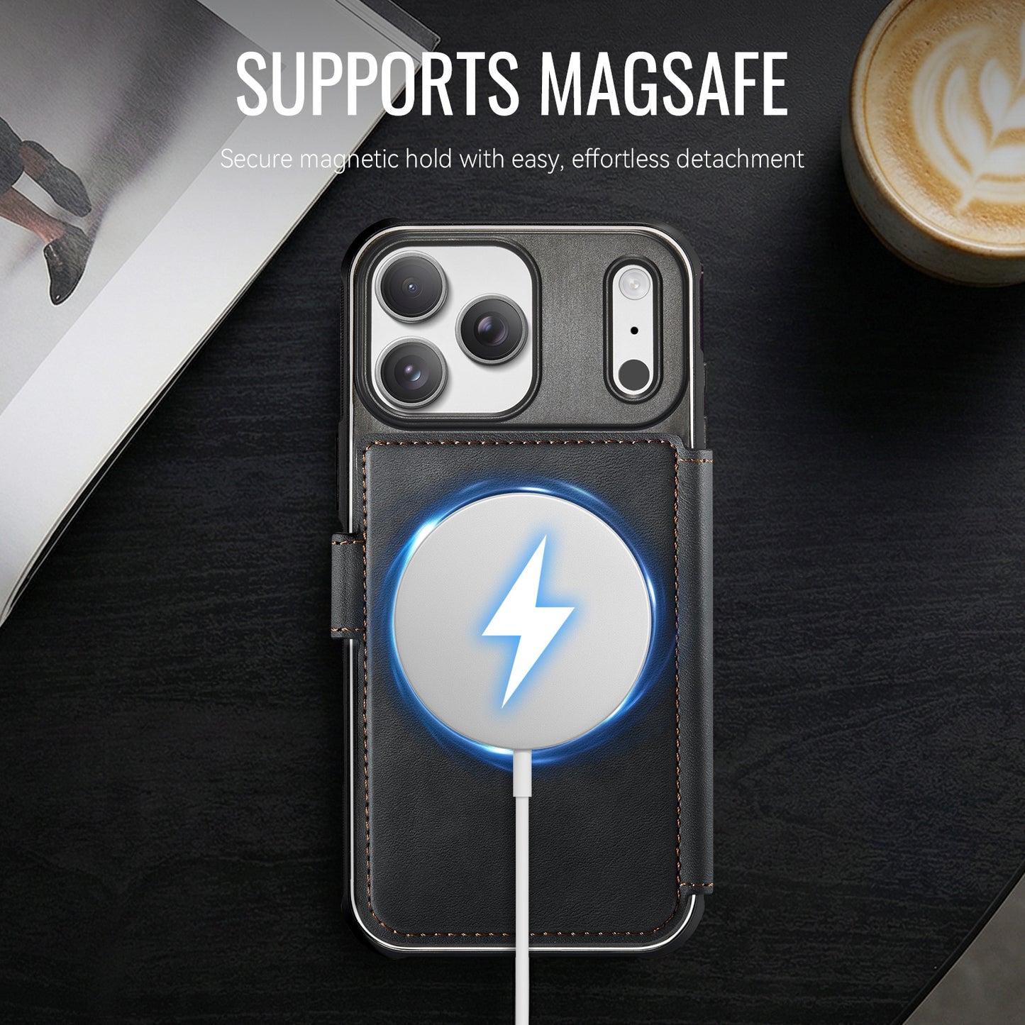 AUTSPACE for iPhone 17 Pro A15 Case RFID Blocking Wallet Leather Magnetic Phone Cover