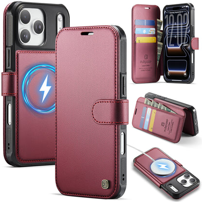 AUTSPACE for iPhone 17 Pro A15 Case RFID Blocking Wallet Leather Magnetic Phone Cover