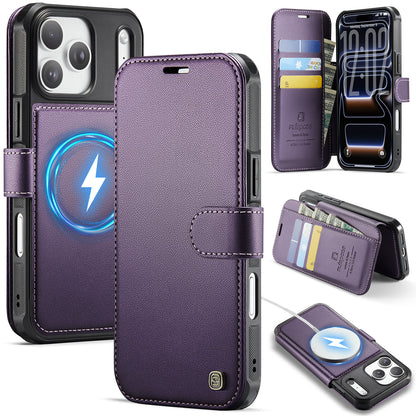 AUTSPACE for iPhone 17 Pro A15 Case RFID Blocking Wallet Leather Magnetic Phone Cover