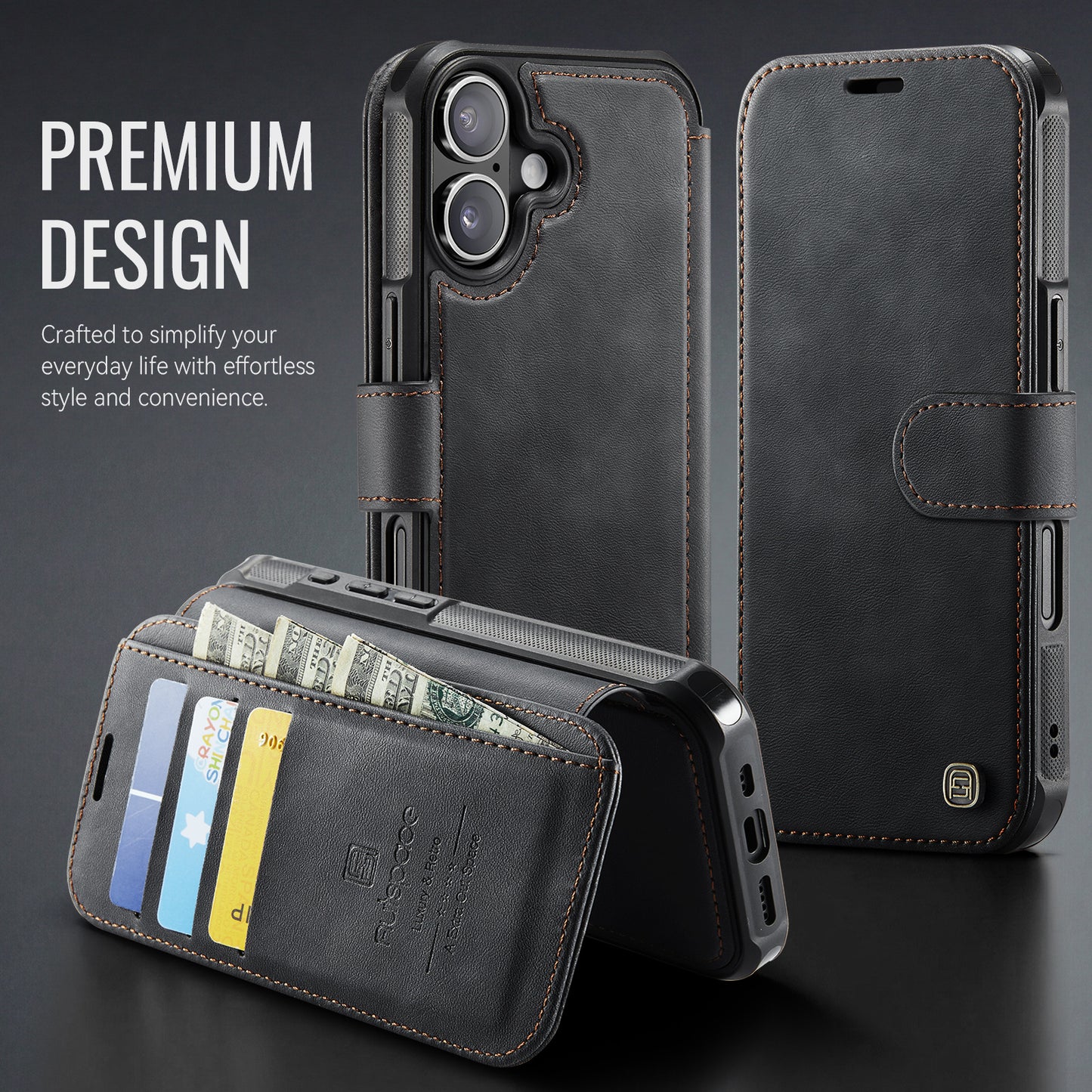 AUTSPACE for iPhone 17 A15 Case RFID Blocking Wallet Leather Magnetic Phone Cover