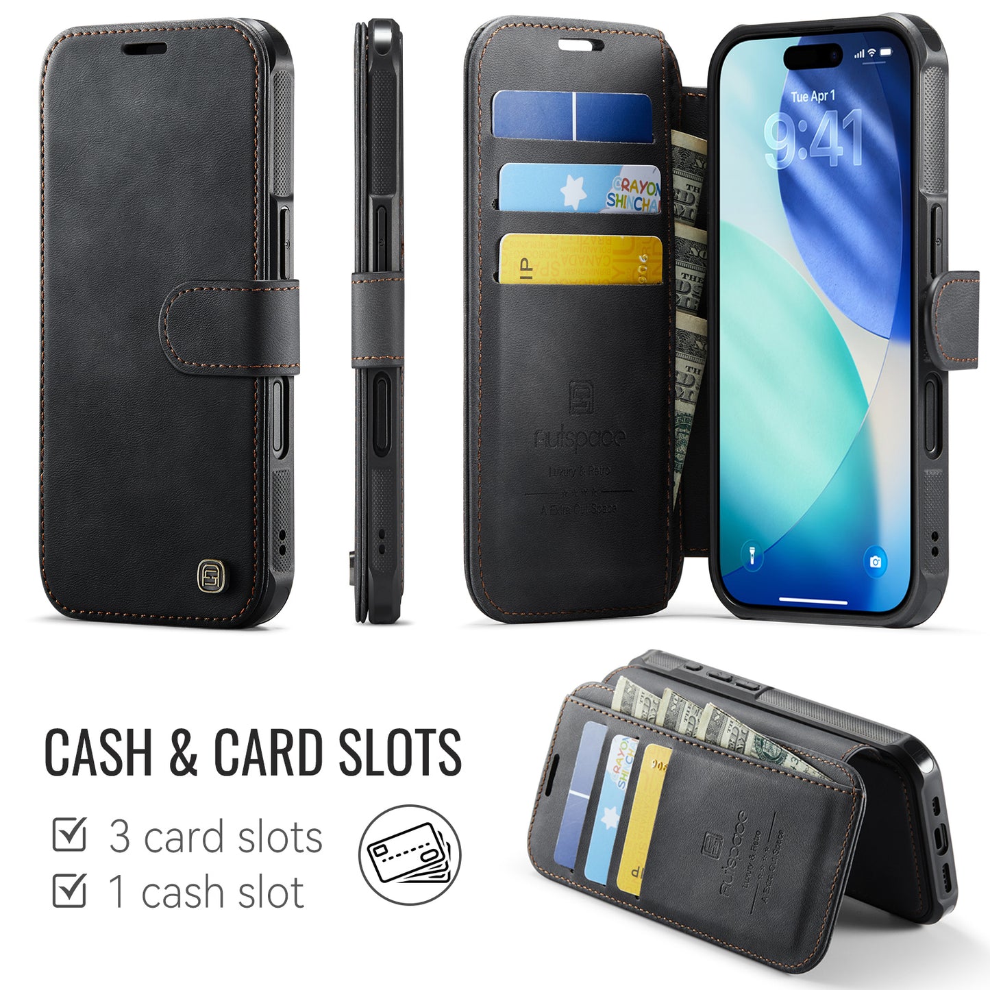 AUTSPACE for iPhone 17 A15 Case RFID Blocking Wallet Leather Magnetic Phone Cover