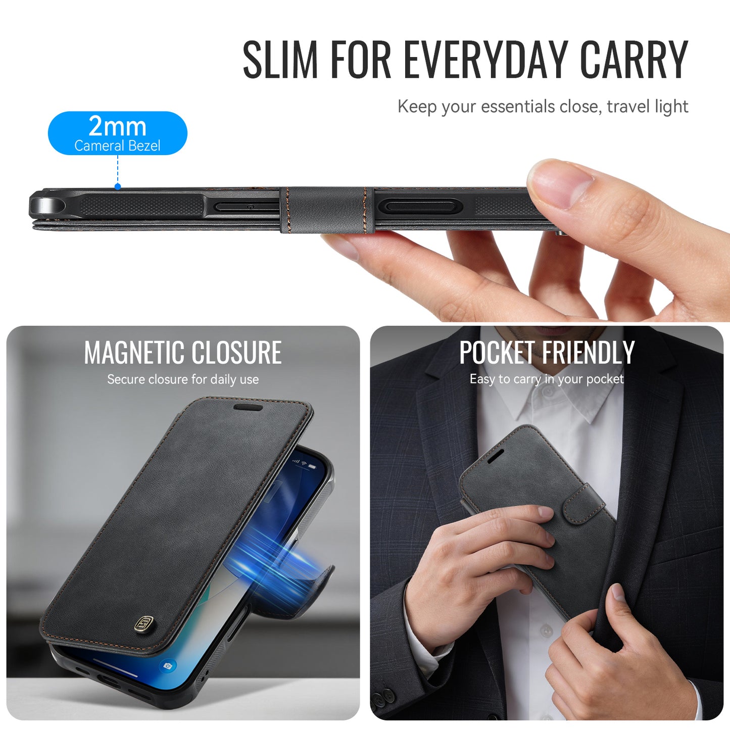AUTSPACE for iPhone 17 A15 Case RFID Blocking Wallet Leather Magnetic Phone Cover