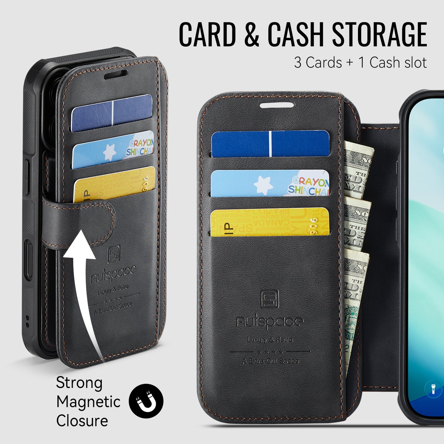 AUTSPACE for iPhone 17 A15 Case RFID Blocking Wallet Leather Magnetic Phone Cover